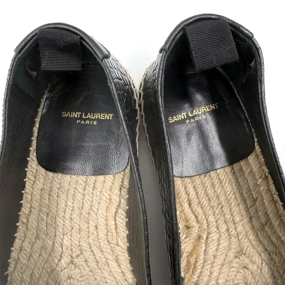 Saint Laurent Espadrilles Black Croc Embossed Leather Flat Slip On Sz 42 / 12 - Picture 4 of 11